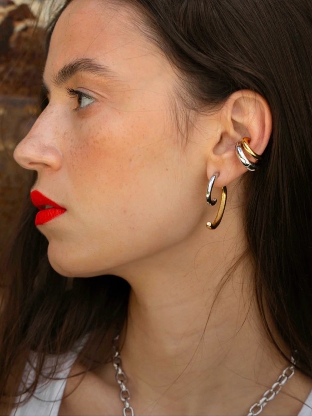 Luna Mini Earrings Two Tone Unique Front Back Convertible Demarson STYLE AU02